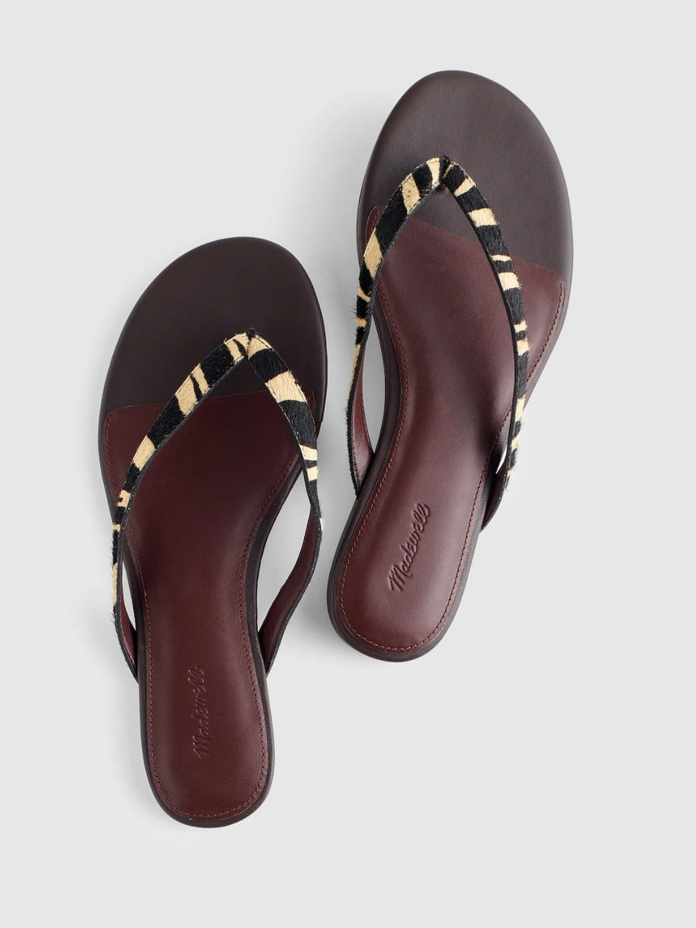 NEW Madewell The Iggy Thong Sandal Espresso Bean Multi zebra calf hair 7 OA577
